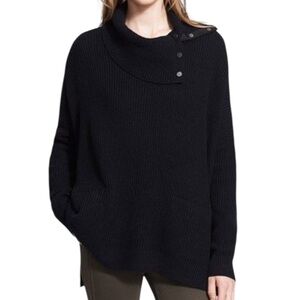 Vince Oversized Wool Yak Blend Snap-Detail Twill Turtleneck Sweater-Size: Small